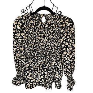 🌼 NWOT Lapentry | Black & Yellow Floral Peplum Top - Women Size Medium